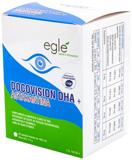 Egl&eacute; Docovision Dha + Astaxanthin 60 Capsules