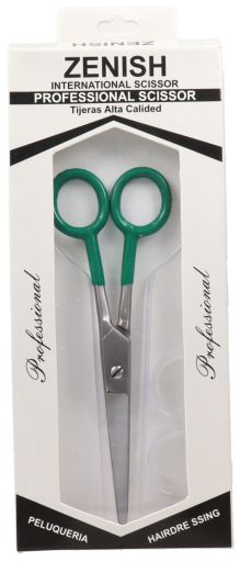 Metal Silver Green Handle Scissors 7"